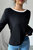 Black Knitted Bow Tie Long Sleeve Top