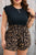 Brown Plus Size Ruffle Sleeve Tee and Leopard Shorts Set Shewin