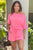 Pink Asymmetrical Short Sleeves Drawstring Pocket Romper Shewin