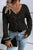 Black Hollow Out Knit V Neck Drop Shoulder Sweater