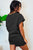 Black 2Pcs Solid Textured Drawstring Shorts Set Shewin