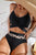 Black Leopard Splicing Criss Cross Tie Spaghetti Straps Bikini Shewin