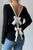 Black Knitted Bow Tie Long Sleeve Top