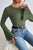 Vineyard Green Plain Ribbed Bell Sleeve Top