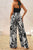 Black Halter Tropical Print Wide Leg Jumpsuit Shewin