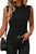 Black Solid Color Crew Neck Pleated Sleeveless Top Shewin