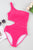 Bright Pink Solid Textured Cut Out Asymmetric One Piece Swimsuit Shewin