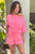 Pink Asymmetrical Short Sleeves Drawstring Pocket Romper Shewin