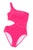 Bright Pink Solid Textured Cut Out Asymmetric One Piece Swimsuit Shewin