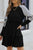 Black Striped Leopard Patchwork Pleated Long Sleeve Dress Shewin