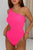 Bright Pink Solid Textured Cut Out Asymmetric One Piece Swimsuit Shewin