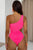 Bright Pink Solid Textured Cut Out Asymmetric One Piece Swimsuit Shewin