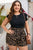 Brown Plus Size Ruffle Sleeve Tee and Leopard Shorts Set Shewin