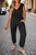 Black Plus Size Smocked High Waist Sleeveless V Neck Jumpsuit Shewin