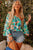 Green Floral Print Frilled Off Shoulder Plus Size Blouse Shewin