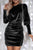 Black Velvet Puff Sleeve Ruched Bodycon Dress Shewin