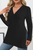 Black Solid Color Knitted V Neck Long Sleeve Top