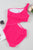 Bright Pink Solid Textured Cut Out Asymmetric One Piece Swimsuit Shewin