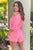 Pink Asymmetrical Short Sleeves Drawstring Pocket Romper Shewin