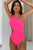 Bright Pink Solid Textured Cut Out Asymmetric One Piece Swimsuit Shewin