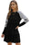 Black Striped Leopard Patchwork Pleated Long Sleeve Dress Shewin