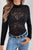 Leopard Stand Neck Long Sleeve Mesh Top