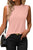 Black Solid Color Crew Neck Pleated Sleeveless Top Shewin