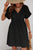 Black Folded Short Sleeve Lace V Neck Mini Dress Shewin