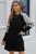 Black Striped Leopard Patchwork Pleated Long Sleeve Dress Shewin