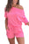 Pink Asymmetrical Short Sleeves Drawstring Pocket Romper Shewin