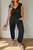 Black Plus Size Smocked High Waist Sleeveless V Neck Jumpsuit Shewin