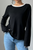 Black Knitted Bow Tie Long Sleeve Top