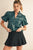 Sea Green Solid Color V-Neck Puff Sleeve Blouse