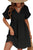 Black Folded Short Sleeve Lace V Neck Mini Dress Shewin