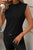 Black Solid Color Crew Neck Pleated Sleeveless Top Shewin