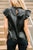 Black Solid Color Leather Frill Neck Ruffle Blouse