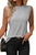 Black Solid Color Crew Neck Pleated Sleeveless Top Shewin