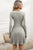 Gray Belted Wrap V Neck Ribbed Pleated Sweater Dress Shewin