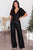 Black Sequin V Neck Flutter Sleeve Wide Leg Jumpsuit