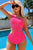 Bright Pink Solid Textured Cut Out Asymmetric One Piece Swimsuit Shewin