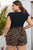 Brown Plus Size Ruffle Sleeve Tee and Leopard Shorts Set Shewin