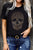 Black Rhinestone Leopard Skull Graphic Crewneck T Shirt Shewin